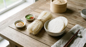 The rice noodle and rice wrapper are essential for healthy Vietnamese dinner table, applicable to many different types of dishes