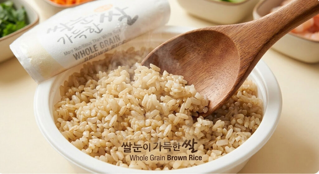 Maadan Nutra Grain Brown Rice served on a minimalist black plate with colorful stir-fried vegetables, sesame seeds, and snap peas, highlighting a gluten-free and nutrient-dense meal