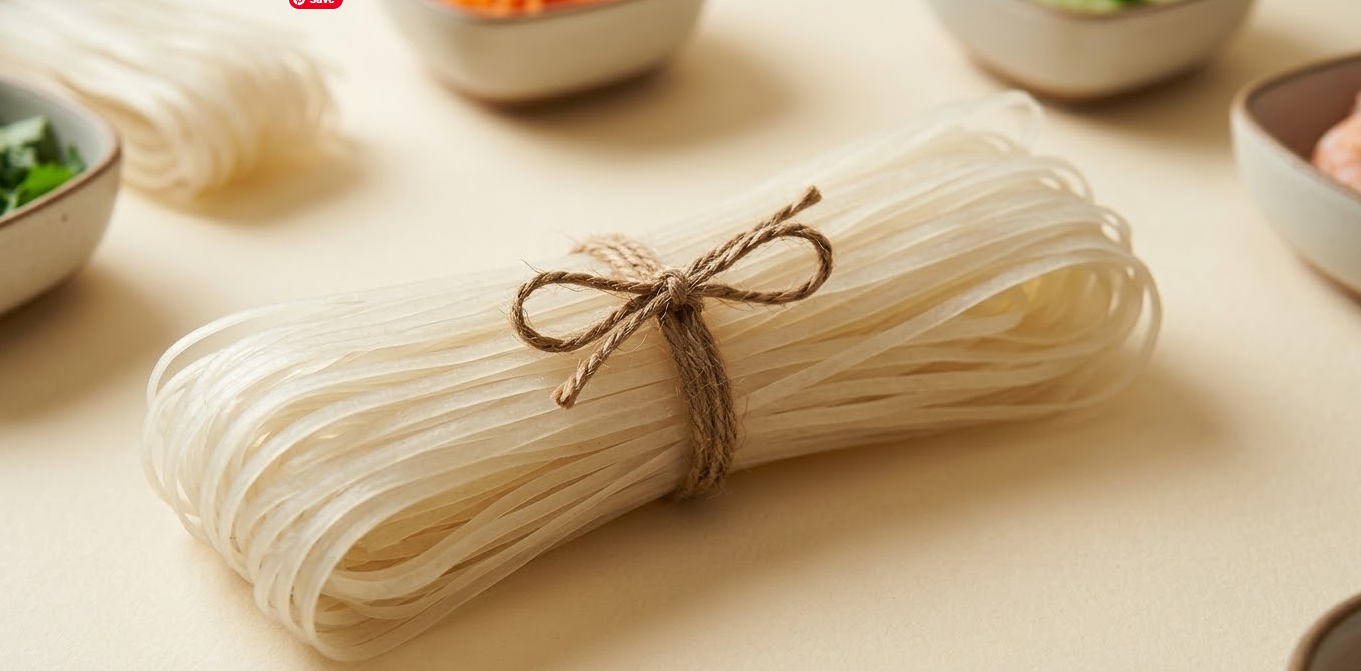 Rice noodle focused on a kitchen table, a high end looking table setting
