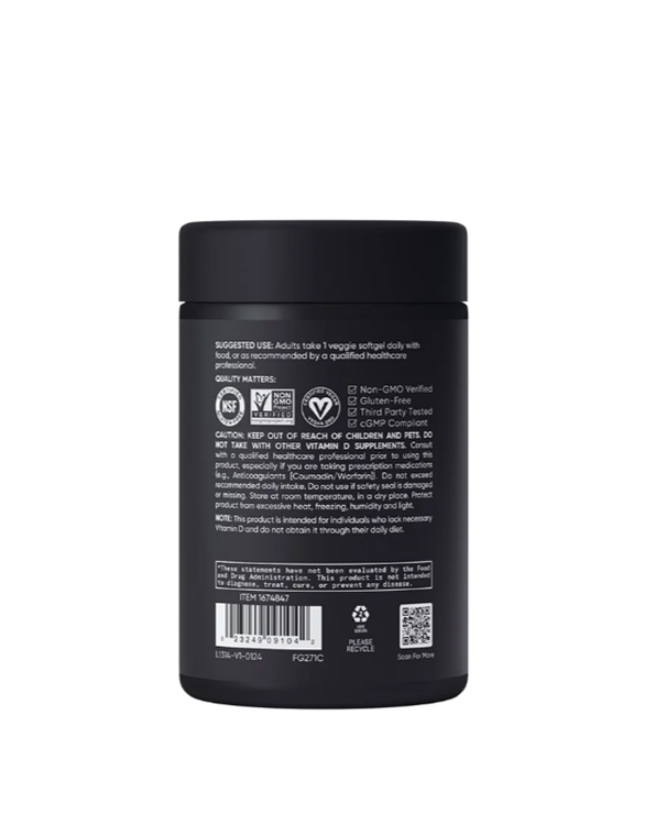 Sports Research Plant-Based Vitamin D3 5000 IU + K2 MK7 with Coconut MCT Oil, available in 160 count veggie softgels.- Supplement Facts