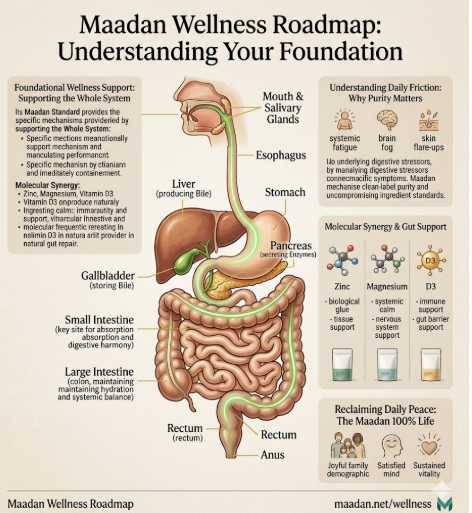 An educational diagram for understanding of purity, Zinc, Magnesium, and vitamin D.